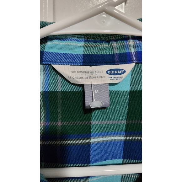 Womens Old Navy plaid boyfriend button down shirt medium green blue teal - Picture 3 of 5